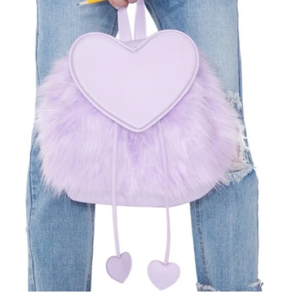 Sugar Thrillz Purple Fuzzy Heart Bag - Picture 1 of 3